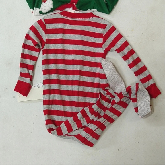 NEW! Toddler Striped Black Santa Christmas Footed Pajama 2pc Set, Red/Green - Picture 11 of 14